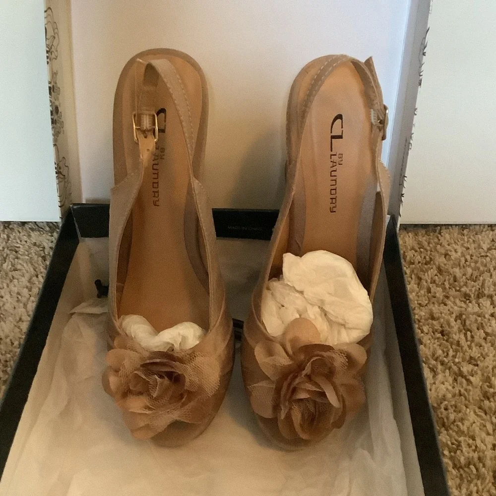 CL BY LAUNDAY ORGANZA SILK CORK WEDGES